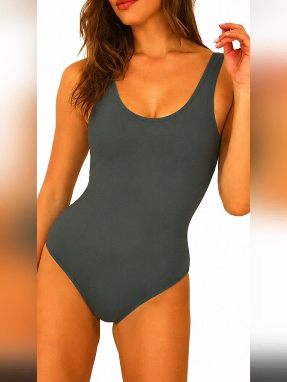 DIPPIN' DAISY'S Olive Green Deep Scoop Open Back One Piece Swimsuit. Size Medium